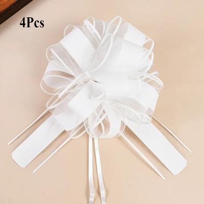 TEMU 4pcs Elegant Plastic Bow Ribbons For Wedding Car - Christmas Gift Wrapping, Birthday Party Decorations & Diy Crafts - Versatile & Decorative Ribbons For Crafting And Event Embellishments Image