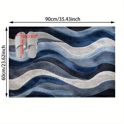 TEMU 1pc Wave Pattern Non-slip Mat - Plush Cashmere, Blue And , Soft Bathroom Rug, Home Decor Or Gift, Bathroom Mat Image