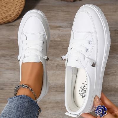 TEMU Women' Flat Sneakers - Breathable Soft Insole, Slip-on Casual Shoes With Lace-up Closure, Comfortable Footwear, Casual Footwear | Laceup Sneakers | Rubber Sole Sneakers Image