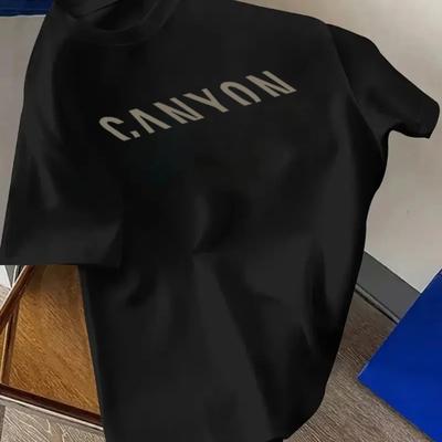 "TEMU Men' Blue "canyon" Graphic T-shirt - Casual Round Neck, Short Sleeve, Breathable & Machine Washable Summer Tee With , Breathable Clothing | Mountain Graphic Tee | , Plus Size" Image