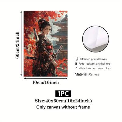 TEMU 1pc Japanese Kimono Woman Canvas Art Print, Elegant -themed Wall Decor, , For Living Room, Bedroom, Home Office Image