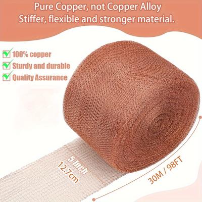 TEMU Copper Mesh Roll - Corrosion-resistant Diy Hole Filler For Rodent & Bat Proofing, Distilling & Industrial Use, Copper Netting For Pest Control, Gardening, Crafting & Home Repairs Image