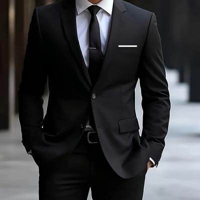 TEMU Men's Business Solid Color Classic Elegant Two-piece Suit With Jacket And Pants Suitable For Formal Occasions, Weddings, Workwear, And Holiday Gifts Image