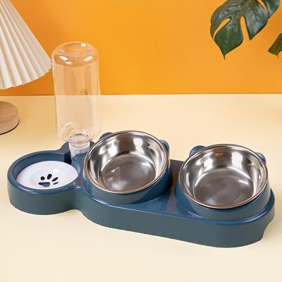 TEMU Cat Bowl With Mouth And Dog Bowl In 3 Colors, Basin Double Stainless Steel Automatic Water Refill Pet Bowl, Drinking And Feeding Device Image