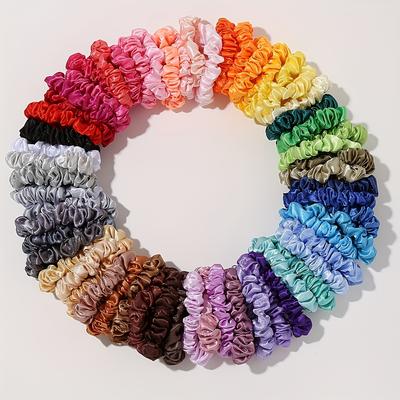 TEMU 36pcs/24pcs/12pcs Satin Hair Band High Stretch Ponytail Clip Hair Tie Fashion Accessory Set Carnival, Easter, Girl's Gift (52 Colors ) Image