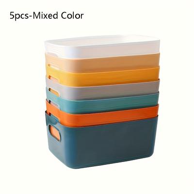 TEMU Ldq 5pcs Stackable Storage Baskets With Handles - Versatile Organizer For Kitchen, Bathroom & Bedroom Essentials - Organization Accessories, Storage Bins For Home Organization Image