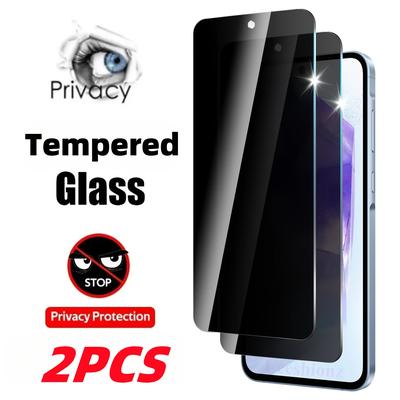 TEMU 2pcs Tempered Glass Privacy Screen Protector For For Galaxy A51 A52 A52s A53 A54 A55 Protection Protection A16 A15 A14 A13 12 S20fe S24fe Privacy Coverage Image