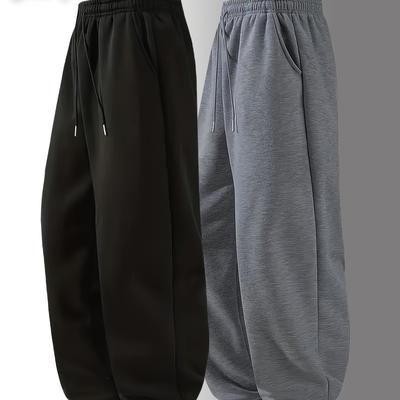 TEMU 2pcs Men' Color Loose Fit Sweatpants - Drawstring Waist, Double Side Pockets, Soft Knit Fabric, For Workouts, Fitness, Dates, And Home Relaxation, Casual Wear||polyester Fiber, Sweatpants Image