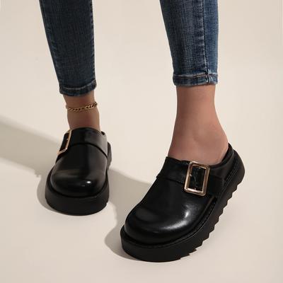 TEMU Women' Platform Slide Sandals - Comfortable Pu Cover With Thick Rubber Sole, Square Toe & Strap Design, Casual Outdoor Wear, Strappy Sandals Image
