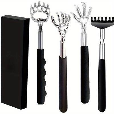 TEMU 4pcs Mixed Set Of Adult Back Scratcher For Men And Women, Retractable Back Massage Tool With Rubber Handle, Birthday Gift For Parents And Teenagers, Retractable Back Scraper With Beautiful Box Image