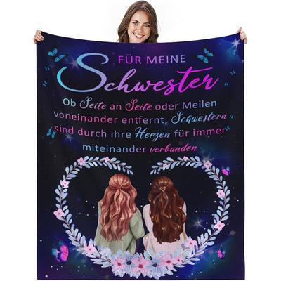 TEMU Flannel Blanket - Design With Floral Heart & Starry Night Print, Anti-tear Machine Washable Throw, Perfect Gift For Sisters & , Gift Item | Decorative Throw | Quilted Flannel Image
