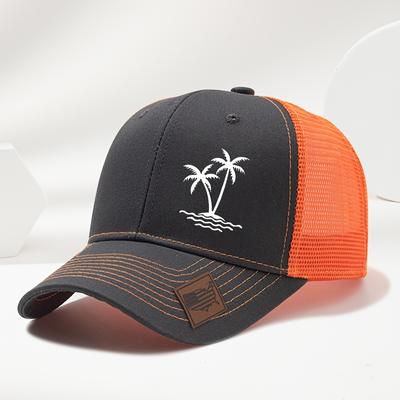 TEMU Sporty Outdoor Coconut Tree Pattern Print Exquisite Small Leather Baseball Cap Hip-hop Snapback Hat Casual Versatile Fashion Mesh Bucket Hat Unisex Outdoor Party Trucker Hat Image