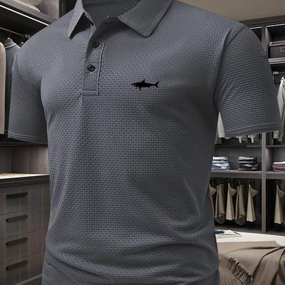 TEMU Men's Breathable Summer Shirt - Black Geometric Print Short Sleeve Golf & Casual Shirt With Chest Pocket, Regular Fit, Hand Wash Only Image