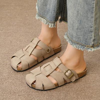TEMU Women's Breathable Slide Sandals - Closed Toe, Thick Sole, Cover Summer Beige With Straps, Casual Outdoor Footwear For And Style, Strappy Sandals Image