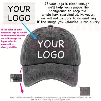 TEMU Customizable Baseball Cap - Personalized Washed Dad Hat For , , Breathable Polyester, With Custom Logo Design, Hand Wash Only, All- Cap Image