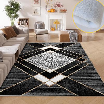 TEMU [stylish ] Modern Geometric Pattern Non-slip Mat - Soft Cashmere, /golden , Machine Washable Polyester Blend, Lightweight & For Living Room, Bedroom, Office Decor, Mat For Living Room Image