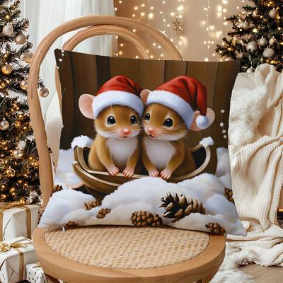 TEMU 1pc Christmas , 18x18 , Cushion , , , , For Sofa, Bed, Car, Decor, Decor ( Not Included) Image