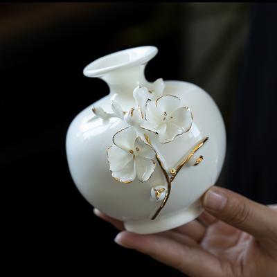 TEMU Porcelain Handmade Plum Ball Vase With Golden Drawing Traditional Craft Entrance Hall Antique Display White Porcelain Vase Image