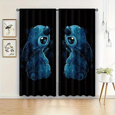 TEMU 2pcs Stitch Curtain, Polyester Material, Blackout, Suitable For Home Decoration In Bedrooms, Offices, Kitchens, Living Rooms, Pole Pocket Window, Valentine's Day, Easter Image