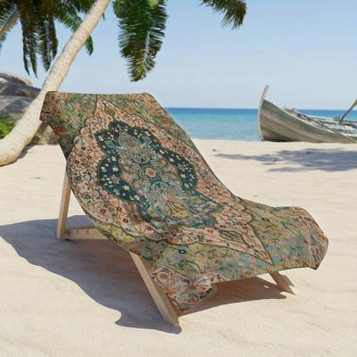 TEMU 1pc Extra-large Bohemian Beach Towel - Microfiber, Vibrant Quick-dry Print, Beach, Pool, Camping & Picnic - Modern Geometric & , 250gsm, Rectangular Shape Image