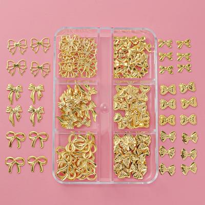 TEMU 120pcs Nail Art Charms, Metal Bowknot Ribbon Nail Decorations, Unscented Mini Nail Sequins, For Manicure, Nail Art Design Supplies For Women, Bulk Wholesale Nail Accessories Image