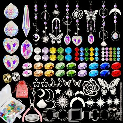 TEMU 600pcs Diy Crystal Suncatcher Making Kit, Glass Beads & Pendants Set With Hanging Hooks And Chains For Indoor Outdoor Home Wedding Garden Decor Image