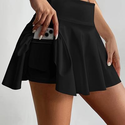 TEMU Women's High-waisted Sports Running Skort Skirts, Breathable & Comfortable Solid Color Workout Skirt With Pockets Image