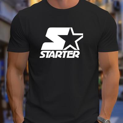 TEMU Men's Casual Crew Neck T-shirt With Geometric , Short Sleeve, Polyester Knit Fabric, Stretch, Summer Tee, Regular Fit, 170gsm - Black Image