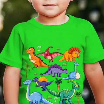 TEMU Cute Short-sleeve T-shirt For Boys Featuring A Summer Dinosaur Print, Casual And Comfortable Wear For Young Children. Image
