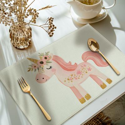 TEMU [] 4pcs, Unicorn Printed Placemats, Set Of 4 Table Mats, Washable Placemats For Kitchen Dining Home Table Decoration Image