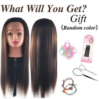 TEMU Unisex-adult Mannequin Head, Synthetic Fiber Barber Practice Styling Training Head, Beauty Mannequin Doll Head, For Hair Styling, Practice Hair Braiding, With Free Rubber Band And Hair Clip Image
