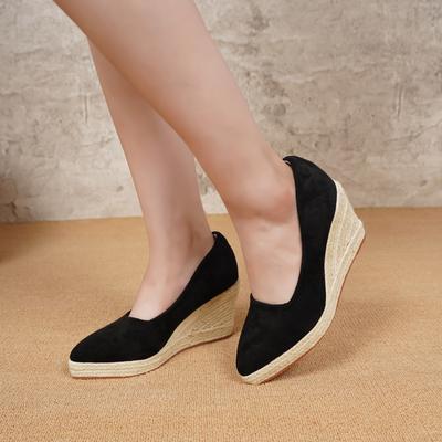 TEMU Women' Apricot Wedge Heels - Pointed Toe, Comfortable Slip-on High Heels With Espadrille Sole, Ideal For Work & Casual Wear Image