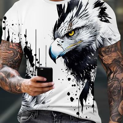 TEMU Men's Graphic Design Round-neck Sports T-shirt Featuring An Ink Wash Eagle Print, Suitable For Casual Wear, Gym Workouts, And Running During The Summer. Image
