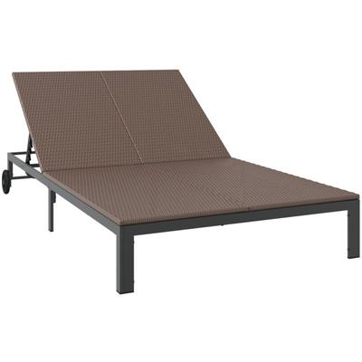 Sonnenliege mit Kissen und Rädern für 2 Personen Braun Poly Rattan Vidaxl Image
