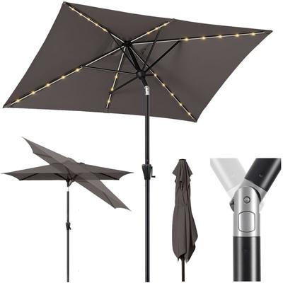 Sekey Sonnenschirm 300 x 200 cm Rechteckig Gartenschirm mit LED-Solar-Beleuchtung, Taupe Image