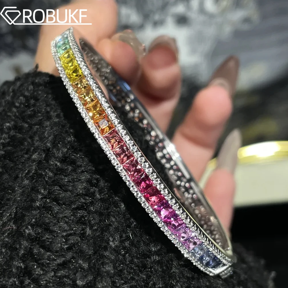 100 % 925er Sterlingsilber, 3 x 3 mm, Prinzessinnenschliff, buntes Armband für Frauen, Diamant mit hohem Kohlenstoffgehalt, funkelnder feiner Schmuck, Partygeschenke Image