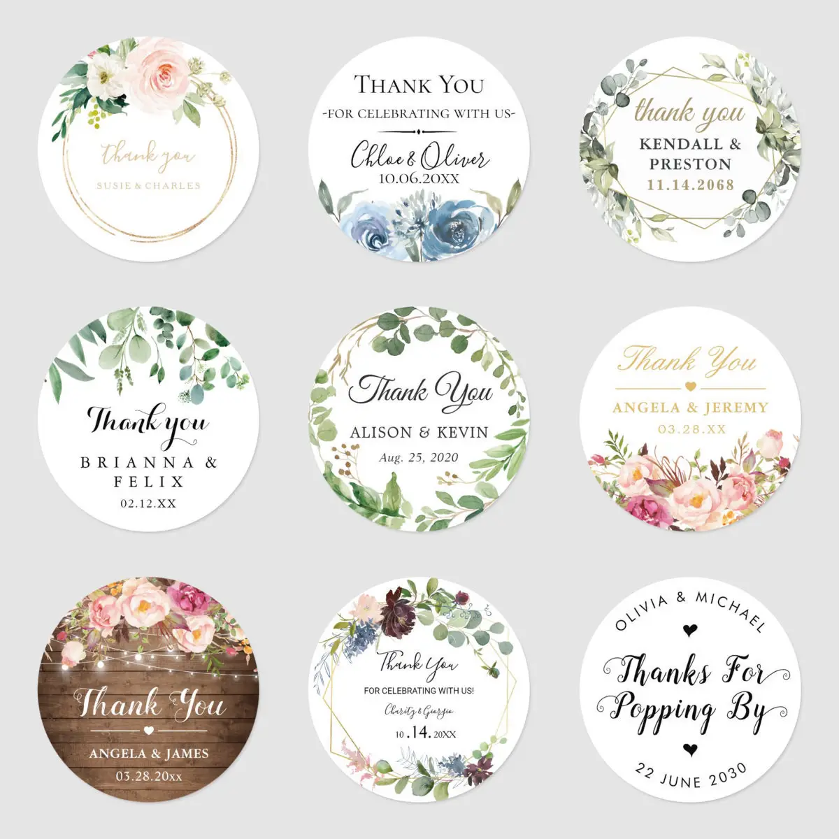 96 Stück personalisierte runde Kreis-Etikettenaufkleber, wasserfest, 1–5–3 Zoll, individueller Name, Datum, Dankeschön, Aufkleber für die Braut Image