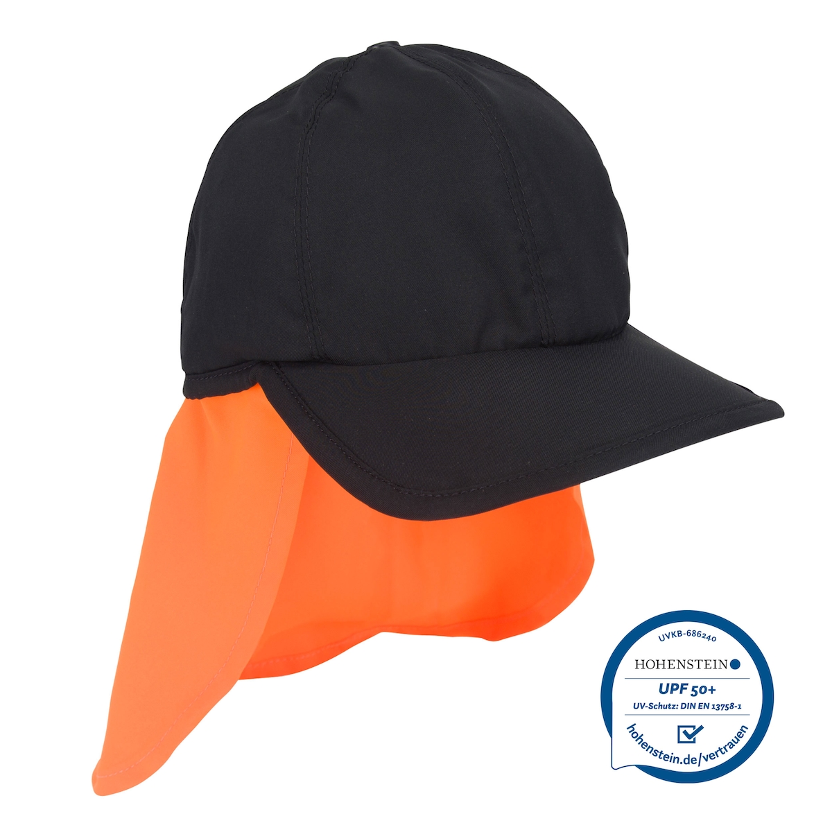 E.COOLINE Powercool SX3 Basecap PRO Gr. 2 schwarz/orange - kühlendes Cap mit Nackenschutz - sekundenschnelle Aktivierung mit Wasser - trockene Kühlung Image