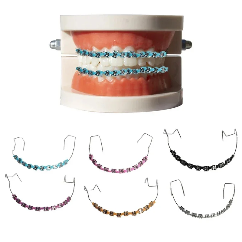 Modische Zahnspangen, 1 Paar, bunte temporäre Zahndekoration mit Metalldrähten, Metallhalterung, kieferorthopädische Ligaturbinder, hohe Qualität Image