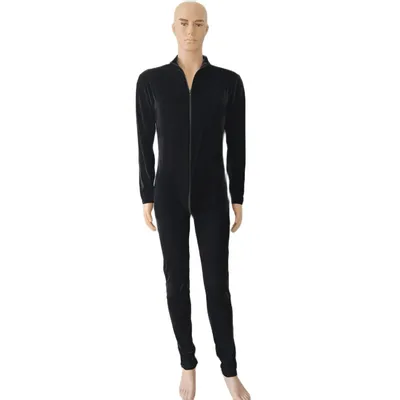 Halloween Cosplay Kostüm Catsuit schwarzer Samt Overall Zentai Anzug keine Kapuzen maske und Füße Image