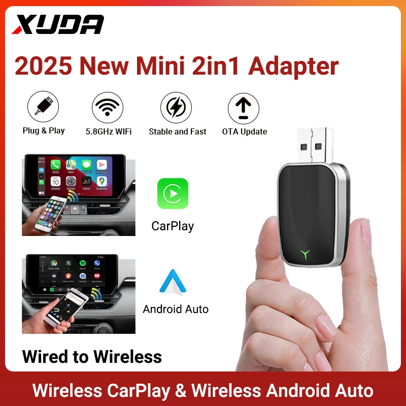 Der neue kabellose CarPlay- und Android Auto 2-in-1-Adapter XUDA New Mini ist für 99 % der Originalautos mit kabelgebundenem Carplay/Auto geeignet Image