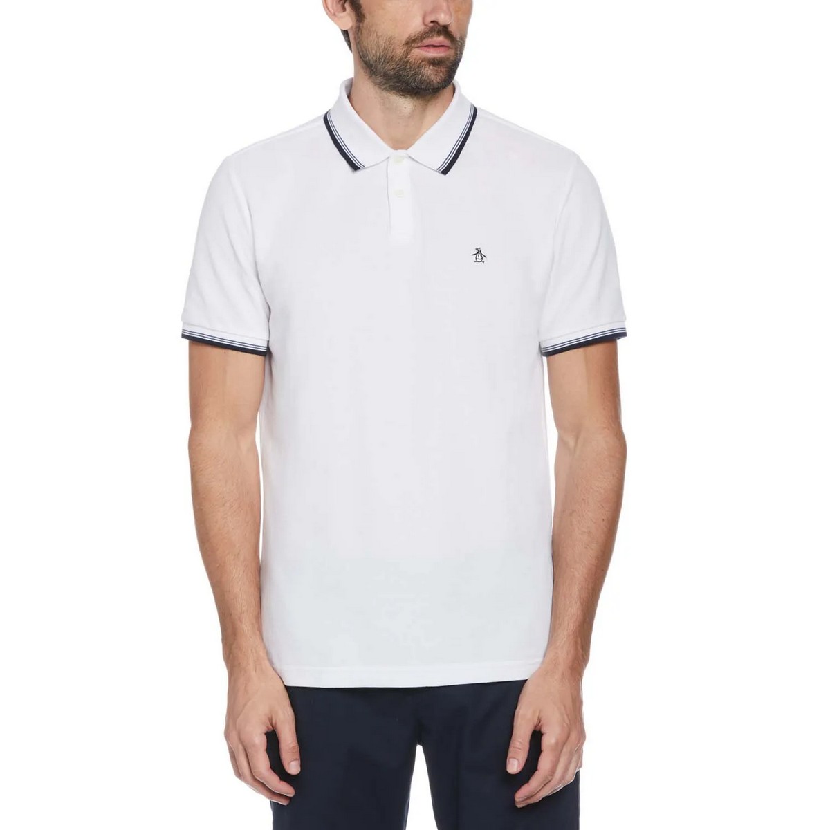 Original Penguin - Poloshirt Mit kontrastfarbenen Streifen für Herren (Weiß)