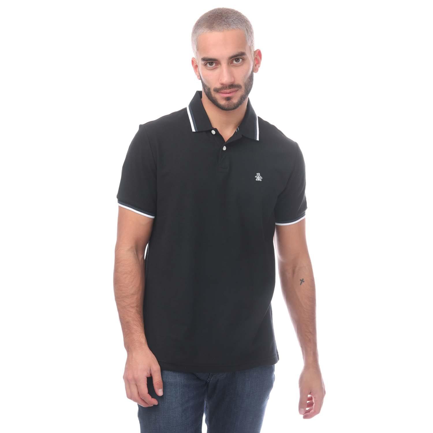 Original Penguin - Poloshirt Mit kontrastfarbenen Streifen für Herren (Schwarz)