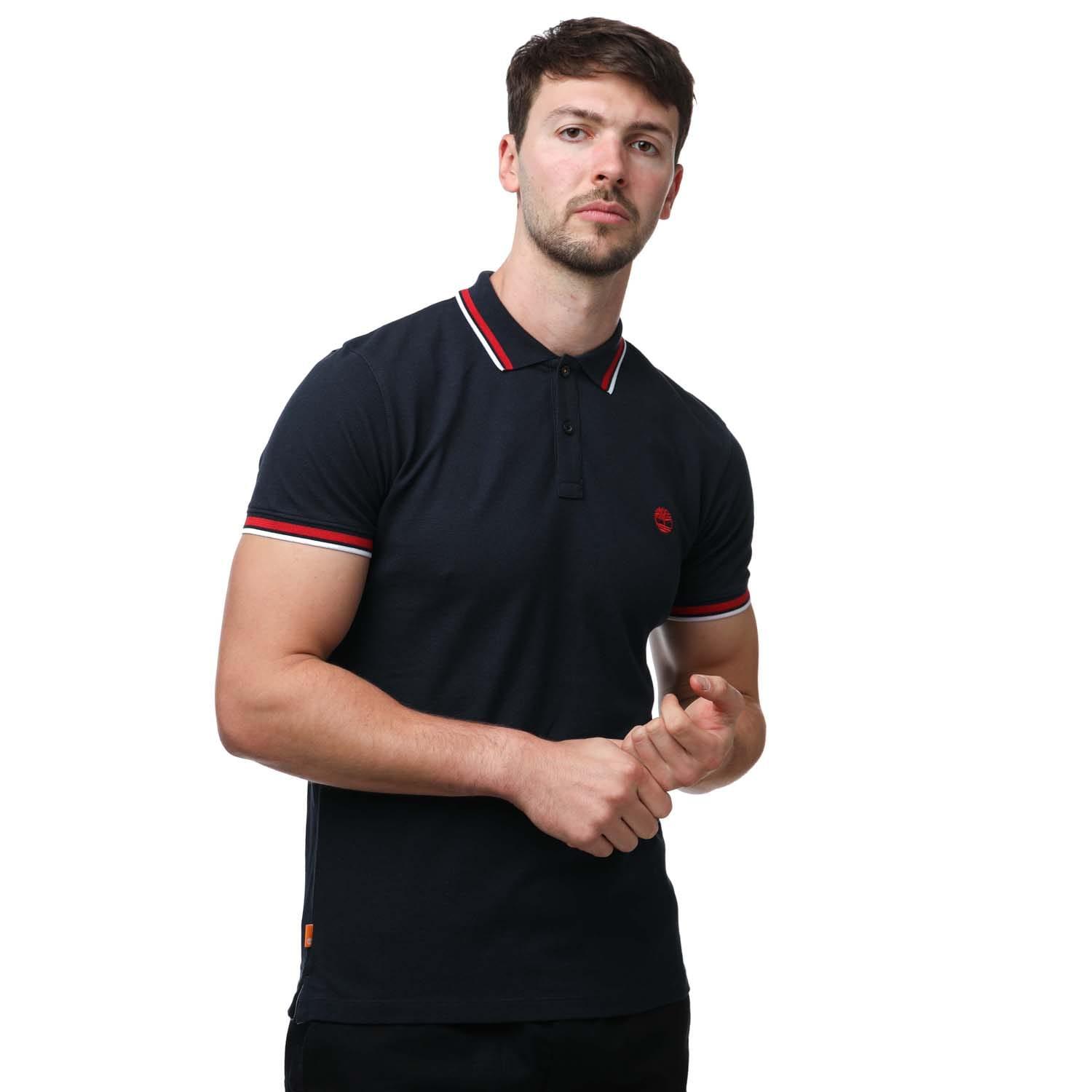 Timberland - Poloshirt Mit kontrastfarbenen Streifen für Herren/Damen Unisex kurzärmlig (Marineblau) Image