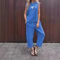 Per donna Moda Streetwear Set di biancheria in cotone Set da due pezzi Set di Pantaloni Senza Maniche Girocollo Semplice Abbigliamento quotidiano Data Nero Giallo Blu Estate Vestibilità regolare