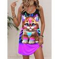 Per donna Mini Abito Abito a trapezio Abito Estivo Abito a spalle scoperte Vacanza Casual Quotidiano Vestibilità comoda Grafico Animale Senza Maniche Collo a U Nero Estate