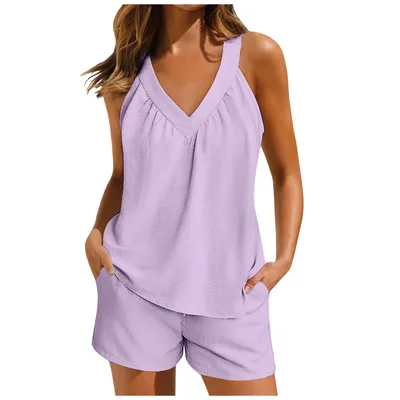 Women'S Summer Casual Suit New Urban Casual Women'S Solid Color Sleeveless Vest Elastic Shorts Home