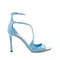 Blue Patent Leather Square Toe Sandals Thin High Heel Solid Cross Strap Ankle Buckle Handmade Runway