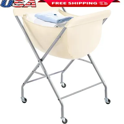 Laundry Cart with Wheels Rolling Laundry Hamper Sturdy Metal Frame Removable Liner Bag Easy