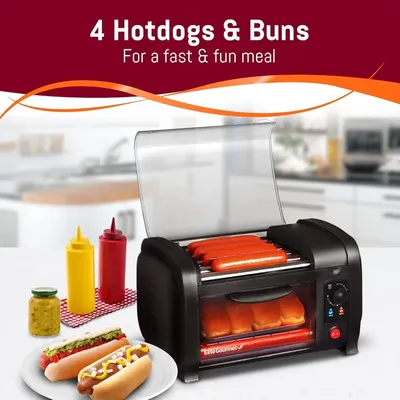 Hot Dog Toaster Oven, 30-Min Timer, Stainless Steel Heat Rollers Bake & Crumb Tray, World Series